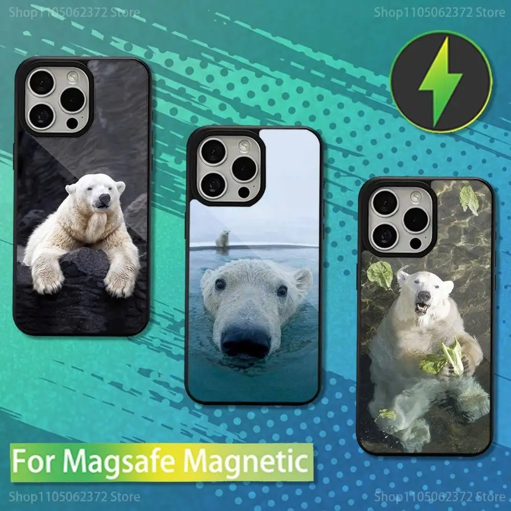 

Чехол для телефона с изображением белого медведя для iPhone 16,15,14,13,12,11, Pro, Max, Plus, Mini, Magsafe, магнитный чехол для беспроводной зарядки