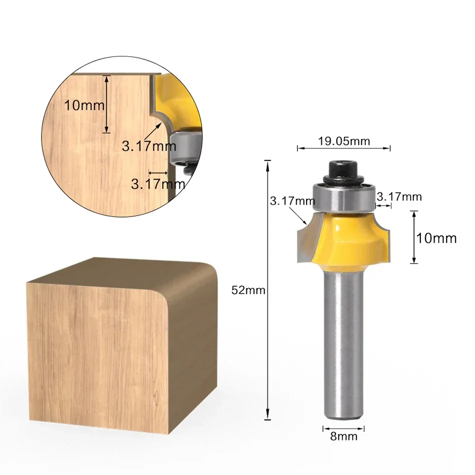 Punta per fresa ad angolo tondo da 8mm con fresa per cuscinetti per utensile per la lavorazione del legno carburo di tungsteno