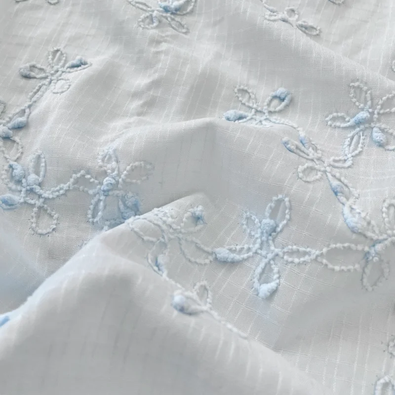 قماش بوليستر أزرق مطرز للملابس، مفارش المائدة، وسائد رمي، قماش مصنوع يدويًا