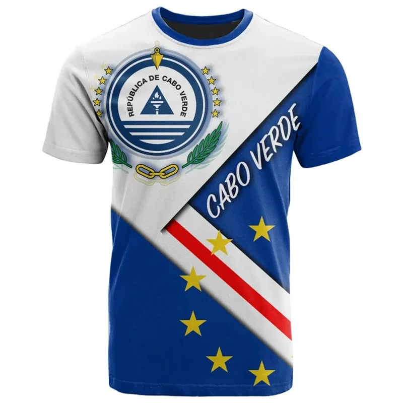 The RepublicOf Cabo Verde Flag Map 3D Printing T Shirt Cabo Verde Coat Of Arms Graphic T-shirts