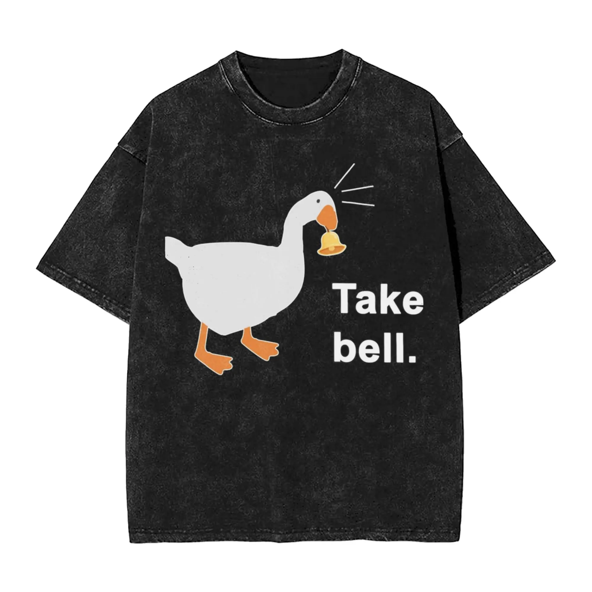 Take Bell Goose Game Meme Untitled T Shirts Hip Hop Washed Short Sleeve Oversize T-Shirts Retro for Men Streetwear Tee Shirt