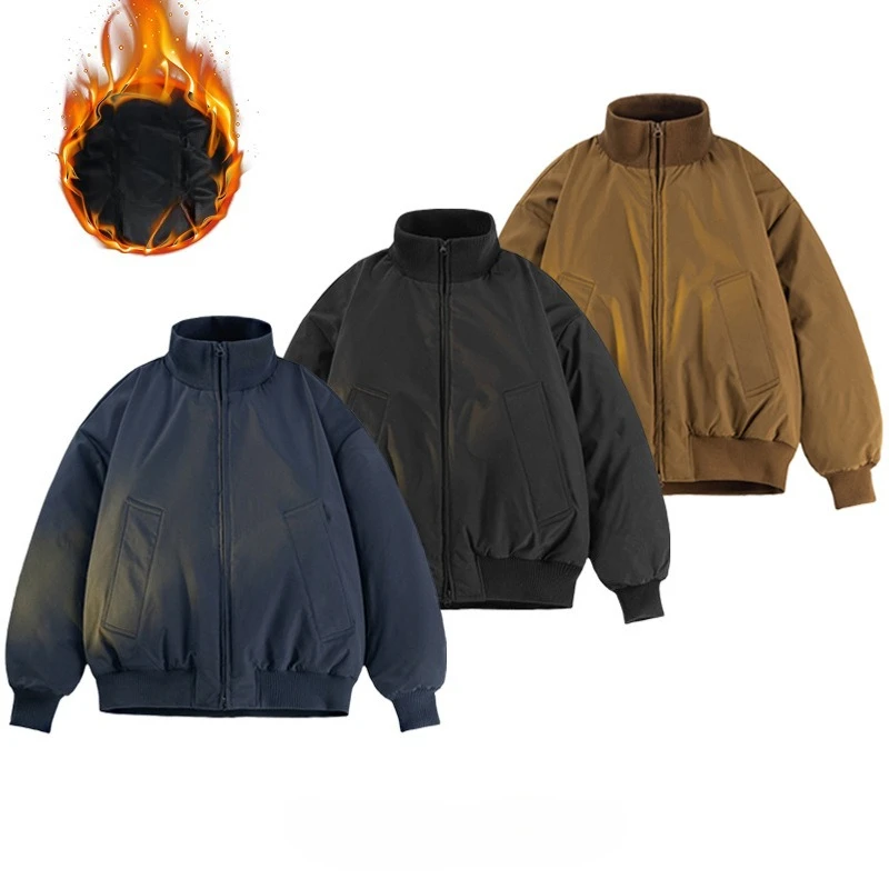 

American flight men's autumn 2025 baseball Men Stand Collar Thick Bomber Jacket Mens Casual Zip Up Short Jacket