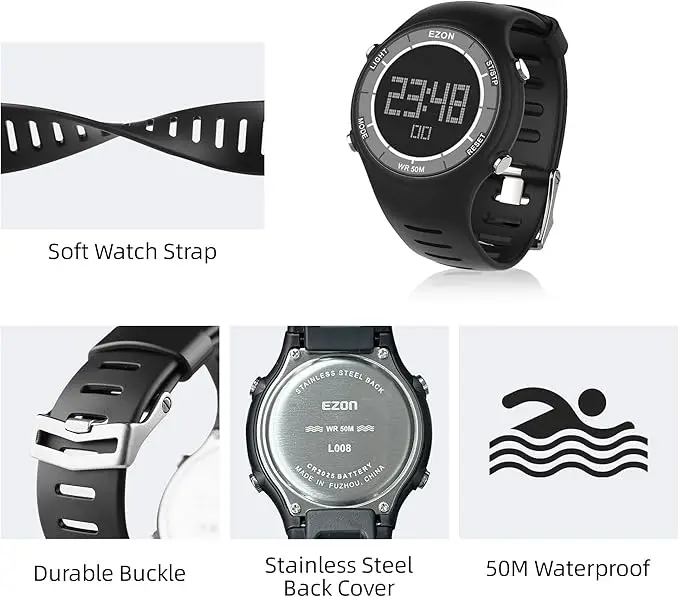 Men\'s Digital Sport Watch for Outdoor Running with Alarm Clock Stopwatch and Countdown Timer 50M Waterproof EZON L008