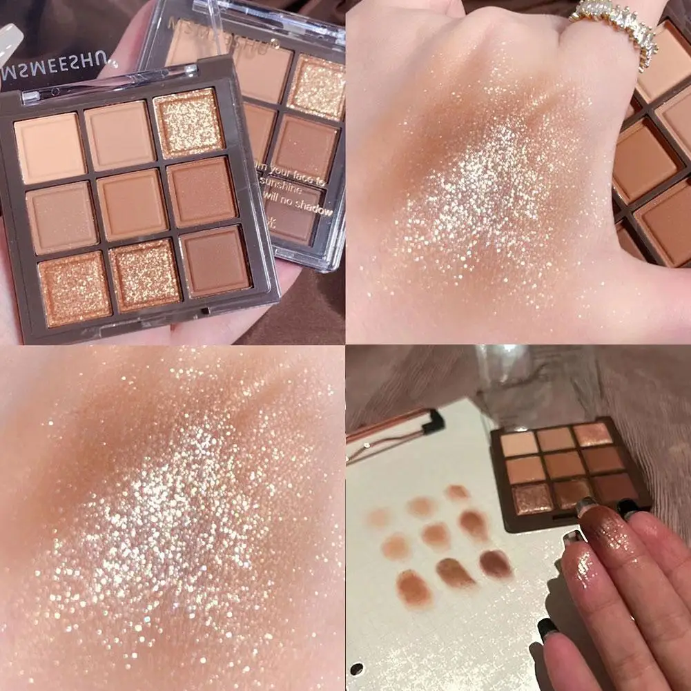 Paleta de sombra de ojos de 9 rejillas, cosméticos mate nacarado con brillo, sombra larga, acrílico, transparente, maquillaje de belleza para mujer, Lastin U7N6