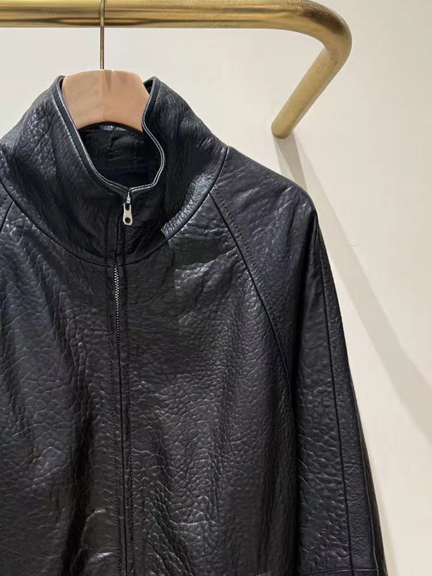 High-End Damen Biker Sle Stehkragen Leder Jaet Cardigan Mantel Retro Herbst Faion Damen Ort Oberbekleidung