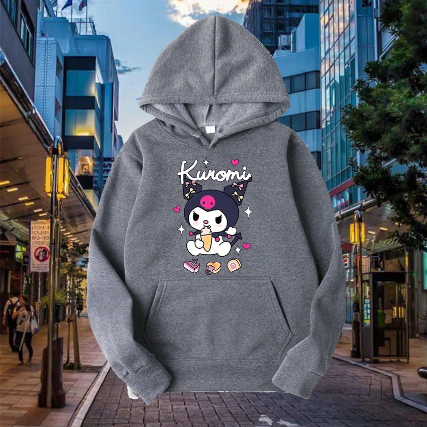 Kawaii Kuromi casual cute print unisex hoodie spring and autumn Sanrio cartoon casual sports street print hoodie