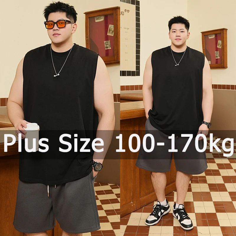 

Plus Size Tanks Tops Vest Men 9XL 10XL 12XL 100-170KG Summer Sleeveless T-shirt 100% Cotton Oversized Tees Big Size Men Clothing