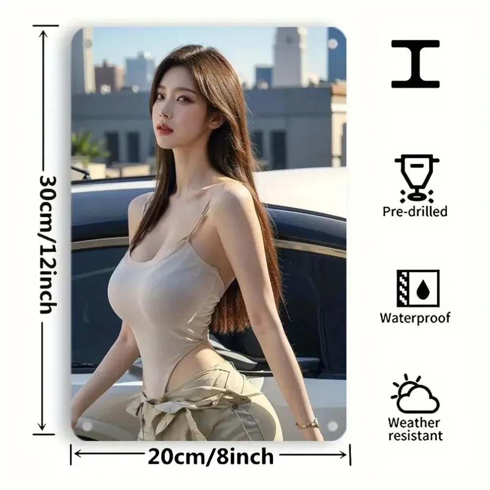 HD Metal Wall Art City Car Asian Beauty Pin Up Girl Vintage Metal Tin Sign for Man Cave Bar Decor