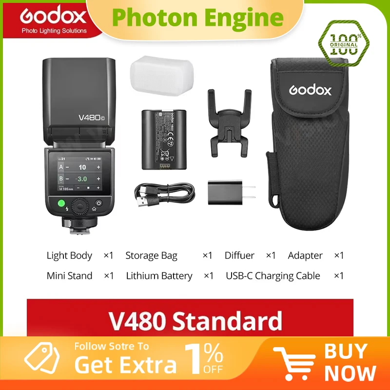Вспышка Godox V480 TTL Li-ion для камер, 650 импульсов полной мощности, встроенный свет для фотосъемки для Canon/Nikon/Sony/FUJIFILM/Olympus