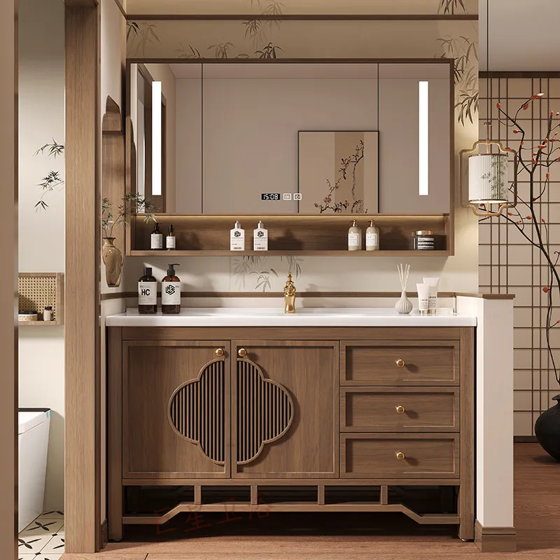 

Song's aesthetics bathroom cabinet combination bathroom hand wash face oak paint ceramic integrated basin