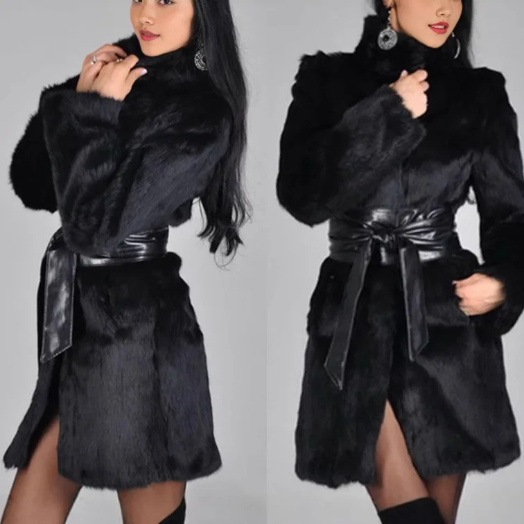 

Autumn Winter Women's Faux Fur Coat Medium Length Fur Jaet Luxury Artificial Mink Outerwear Briti Sle Thiened Coat