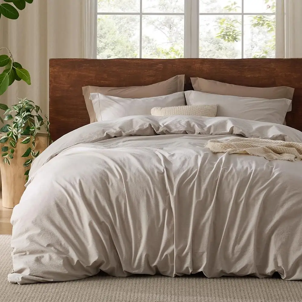 King Size Cotton Duvet Cover Set Ultra Soft Prewashed Textured Breathable with Corner Ties Easy Care Zipper Closure