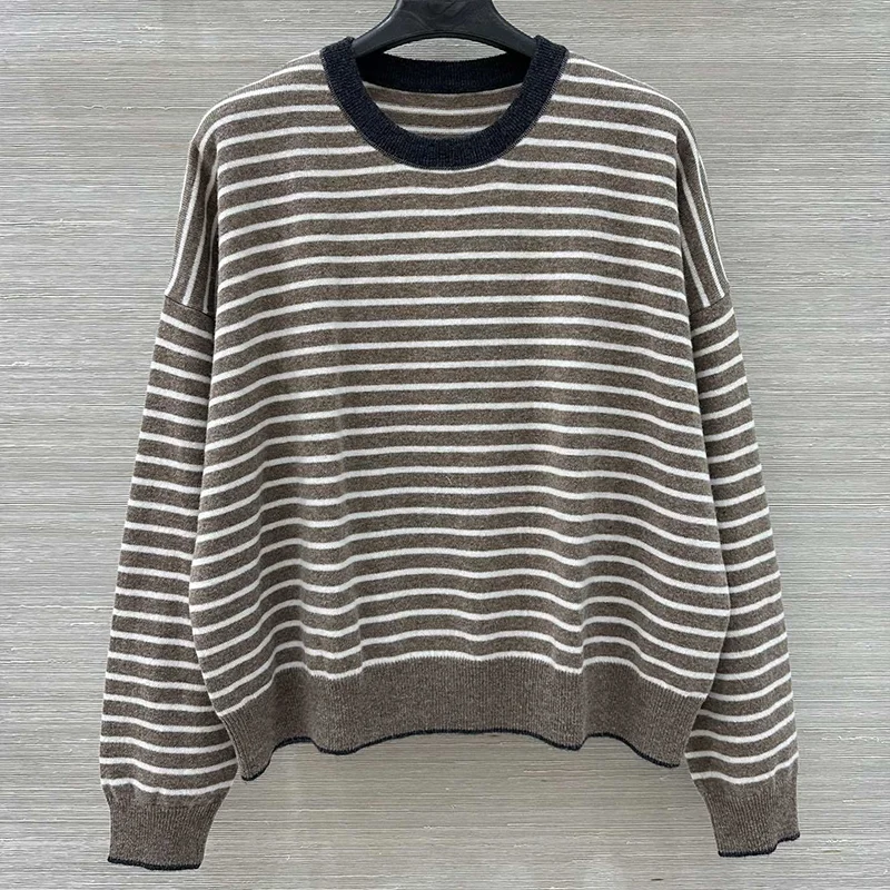 

Высококачественный полосатый женский пуловер с цветными блоками, классическая одежда для женщин, новый топ 2025 года 251223202