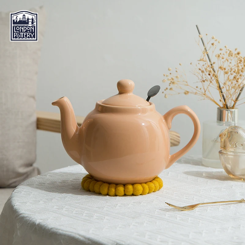 Czajnik ceramiczny London Pottery 600 ml, błyszczący morelowy, do herbaty matcha, potrójny tetra, z sitkiem do herbaty, czajnik do parzenia herbaty z filtrem.