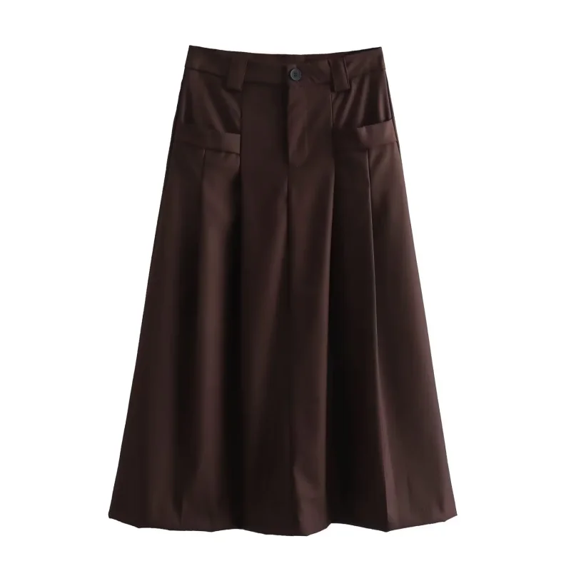 

Leisure Pocket Loose Skirt Vintage Elegant Women Spring Casual Solid Color A-Line Long Skirts Fashion Streetwear Simple Style