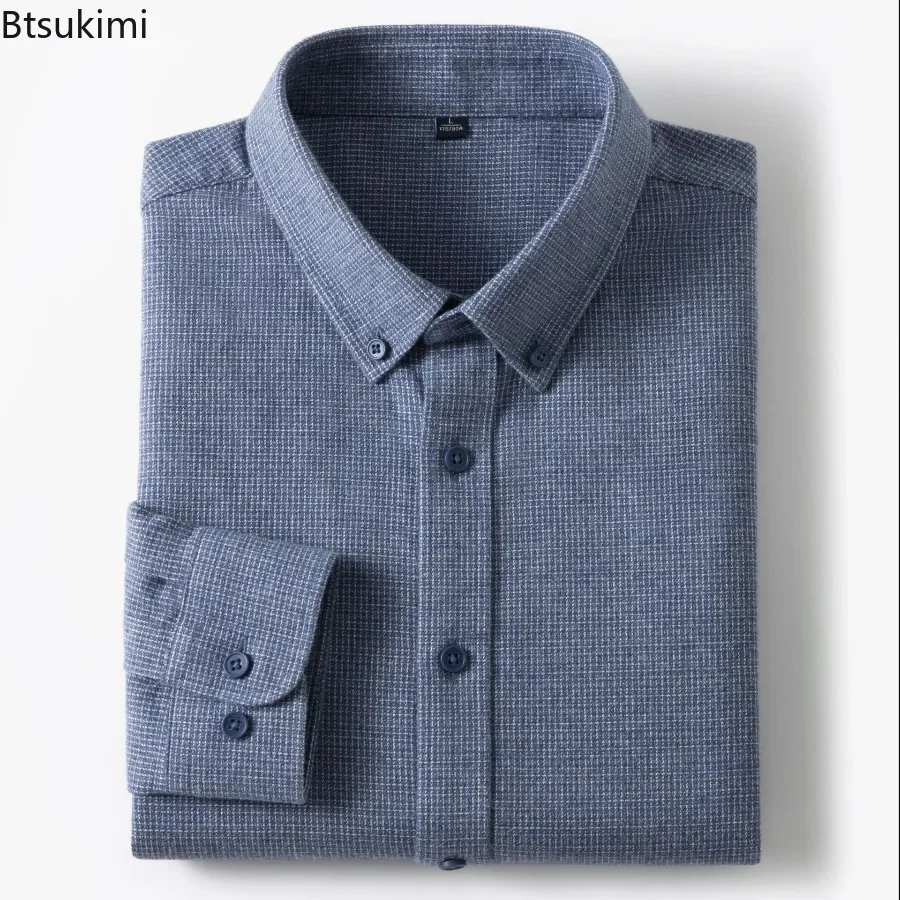 Men's Light Business 100% Pure Cotton Brushed Long Sleeved Shirt Autumn and Winter Daily Casual Solid Color Simple Shirt for Men