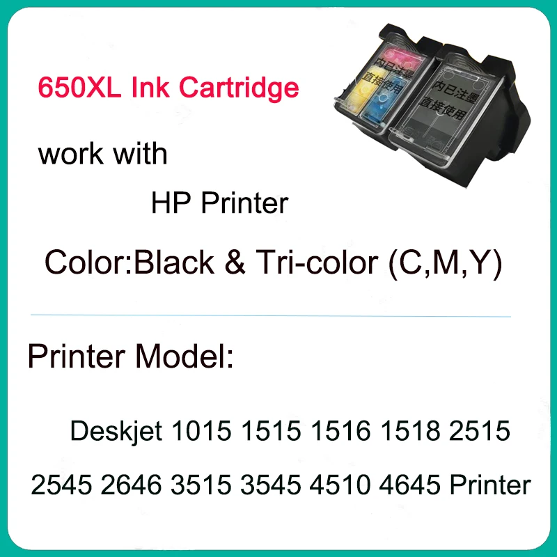 650XL For HP 650 650XL ink cartridge Replacement Deskjet 1015 1515 1516 1518 2515 2545 2645 2646 3515 3545 4510 4645 Printer