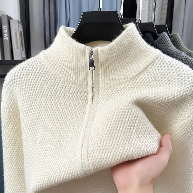Hochwertige Herren-Strickjacke Hochwertige Marke Einfaches Reißverschluss-Design mit Stehkragen Herbst-Winter Neue Mode Lässiger Pullover-Mantel – Detail 14
