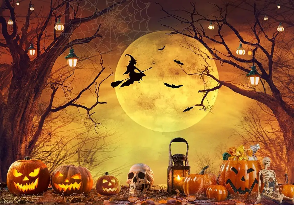 Halloween Party Decoration Backdrop Starry Sky Moon Horror Night Scary Pumpkin Photography Background Photo Booth Studio Props