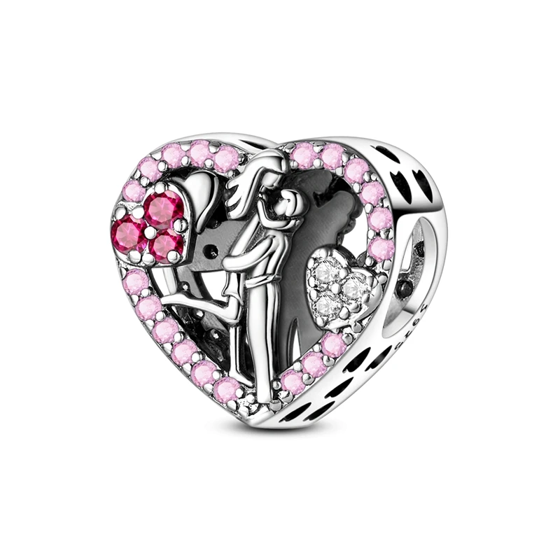 

925 Sterling Silver Love Charms Bead CZ Zircon Heart Shape Dangle Fit Original Bracelet DIY Women Jewelry Gift