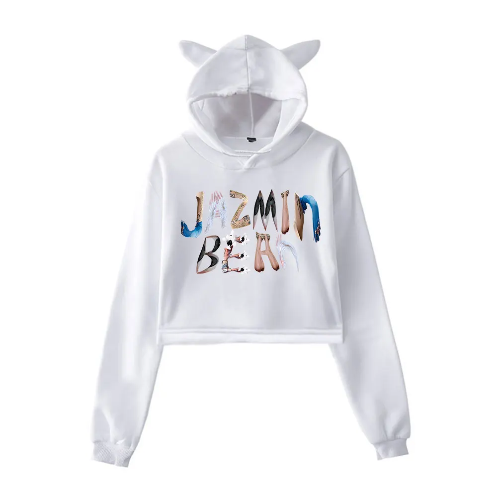 

Jazmin Bean Tour Cat Ear Hoodie Women Long Sleeve Sweatshirts Casual Streetwear Crop Tops