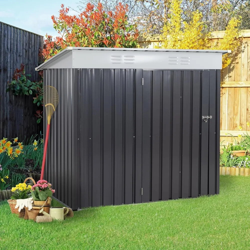 6 X 4 X 6 FT Outdoor Storage Shed Clearance With Lockable Door Metal Garden Shed Steel Anti-Corrosion Storage House (Dark Gray)