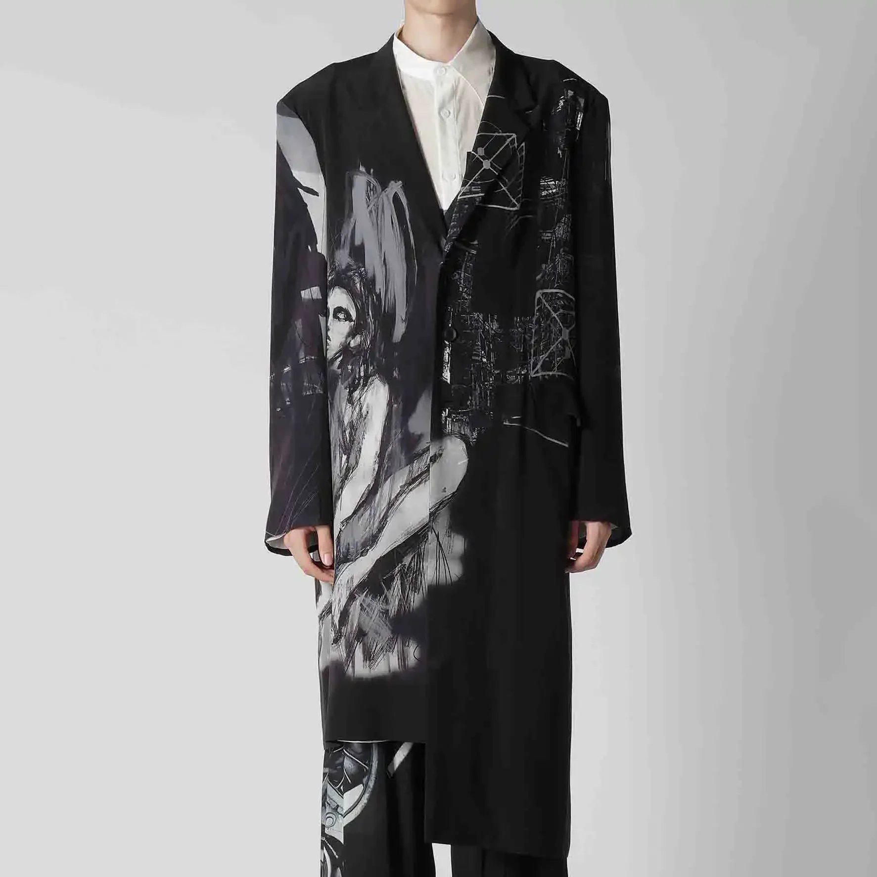 

YOJI OOAK шелковый дизайн с принтом паука средней длины, однобортный пиджак с неровным подолом