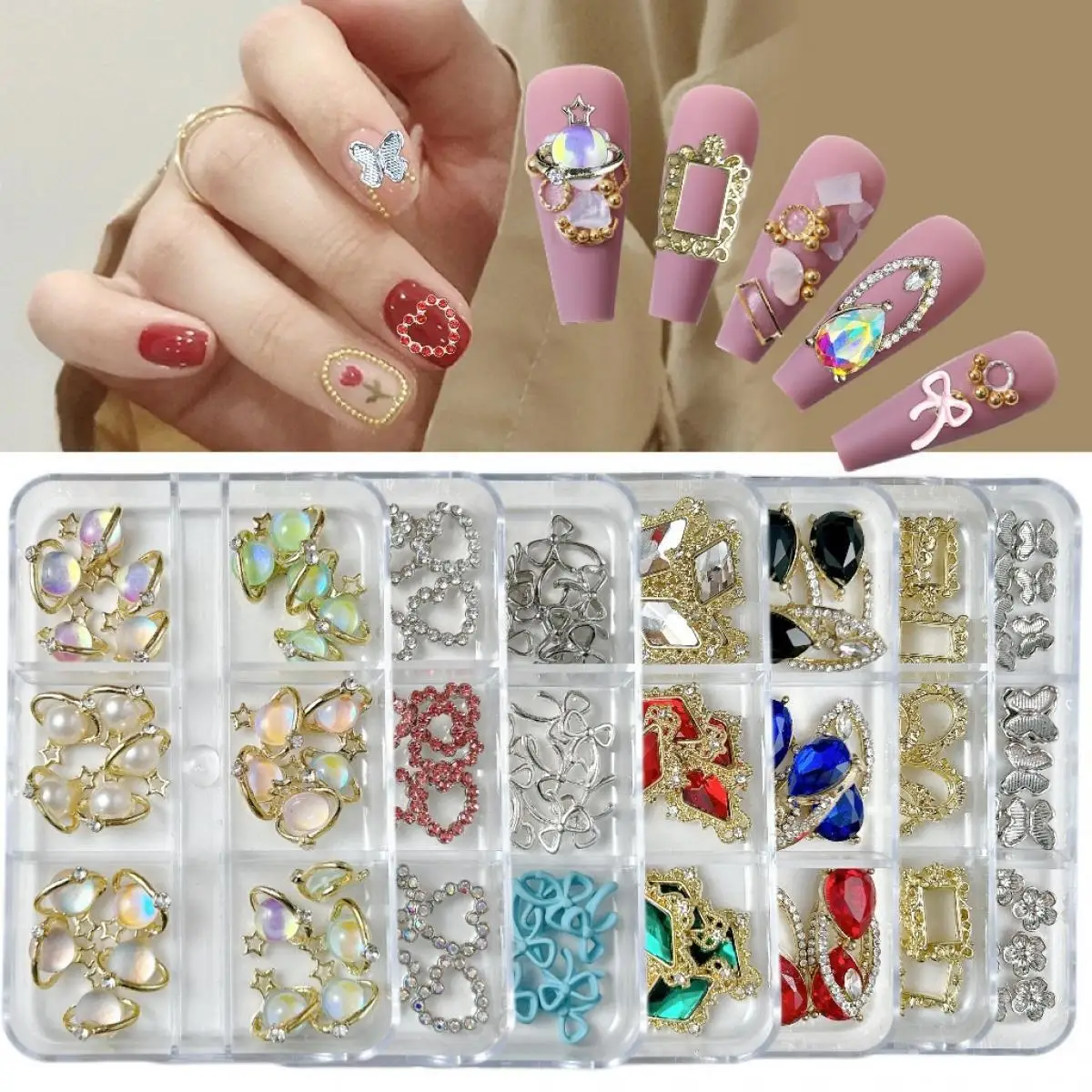 

1Box 3D Shining Alloy Inlay Colorful Rhinestone Nail Charms Alloy Snake Butterfly Flower Nail Art Decoration For Manicure DIY