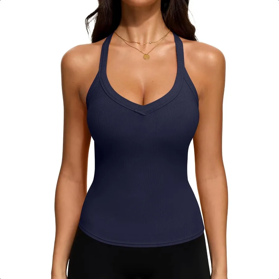 

REORIA Womens Workout Tank Tops V Neck Racerback Going Out Crop 2025 Trendy Top Summer Sleevel Ribbed Camisole