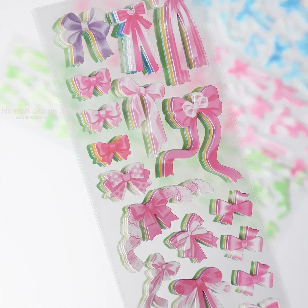 Cute Cartoon Colorful Bow Sticker Basic Toploader DIY Kpop Idol Photo Card Scrapbooking Journaling Deco Material Sticker