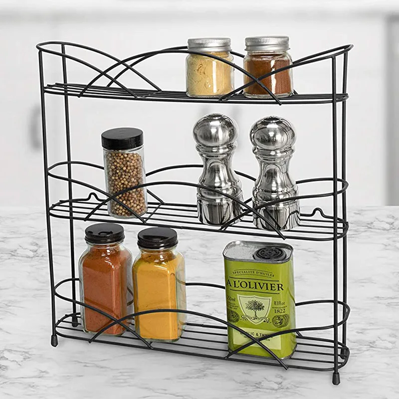 Countertop Spice Racks Organizer Cabinets Wall Mount Seasoning Organizer 3-Tier Storage Shelf For Kitchen Cupboard Rubber Feet