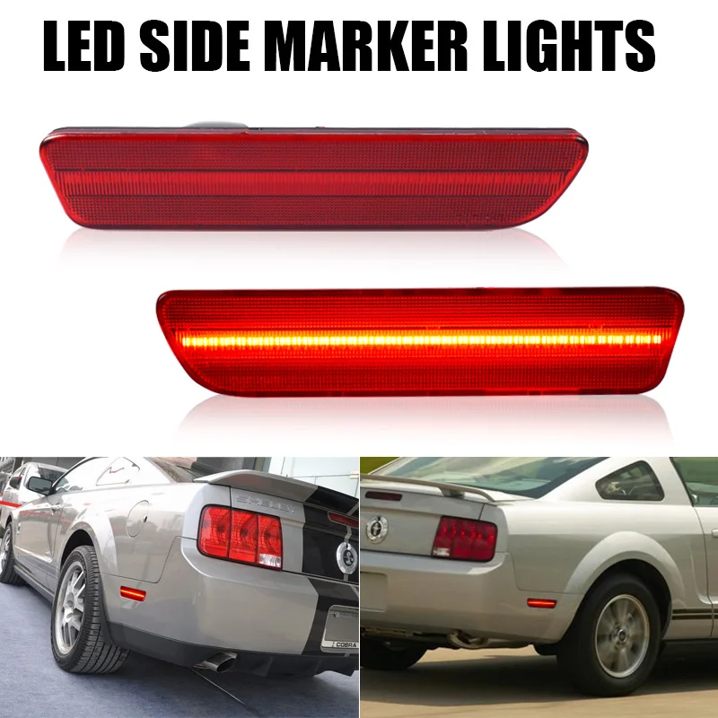 

2Pcs For Ford Mustang 2005 2006 2007 2008 2009 Rear Red LED Side Marker Light Smoked Shell Rear Bumper Light Replace Accessories
