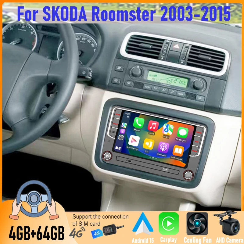 

7'' 4+6GB Android Car Stereo For SKODA Roomster 2003-2015 Wireless Apple CarPlay Android Auto GPS Navi Head Unit FM BT 2DIN