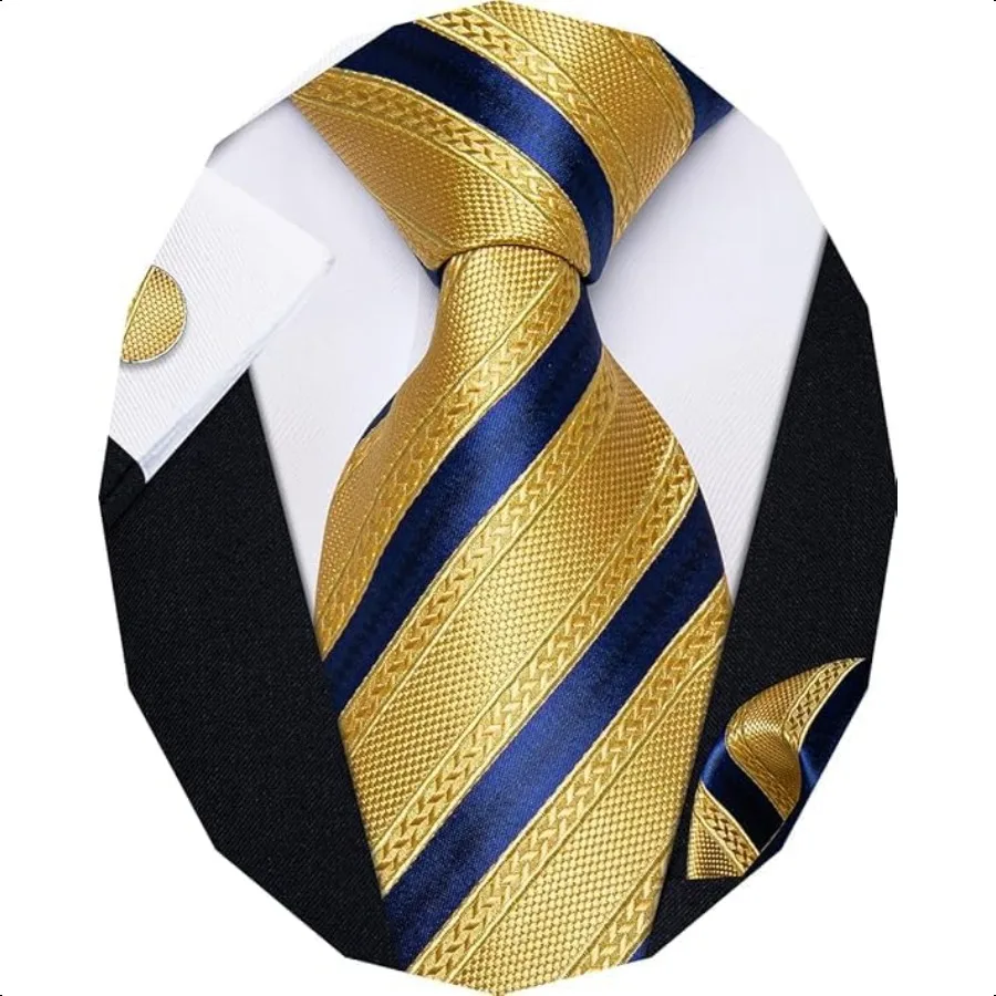 

Striped Ties for Men Classic Woven Silk Necktie with Handkerchief Cufflinks Set Formal Business Party Wedding
