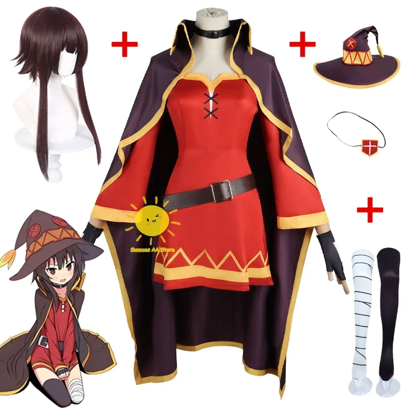 Anime Megumin Cosplay Costumes Halloween Party Cos Women Girl Sorceress Dress Cloak Megumin Cos Wig Carnival Party Cos Costumes