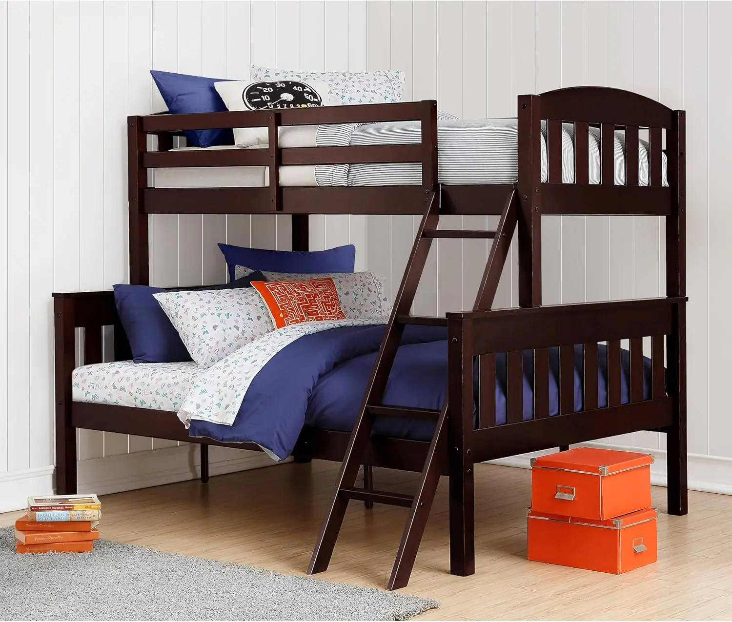 Airlie Convertible Wood Bunk Bed, Stackable and Detachable Bed Frames for Kids and Teens with Angled Ladder, High Guardrail