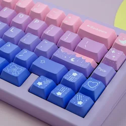 136PCS Star Moon Theme Keycap Set Gradient Pink Blue Keycaps PBT Custom Cherry Backlit Key Cap MX Mechanical Keyboard Key Caps