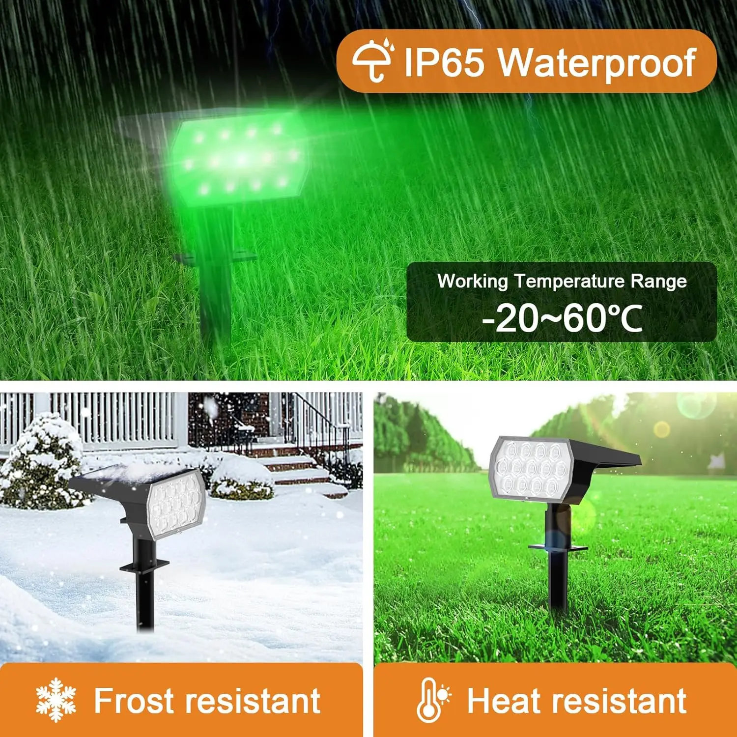 Solarstrahler für den Außenbereich, 52 LEDs, 3 Modi, Solar-Landschaftsstrahler, IP65, wasserdichte Wandleuchten für Gehweg, Hof, Garten – Detail 11