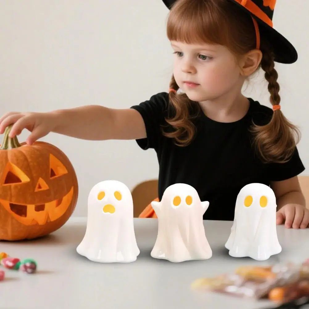 

Indoor Ghost Decor Ceramic Ghost Led Light Up Decor for Halloween Indoor Home Ornaments Small White Figurine for Shelves
