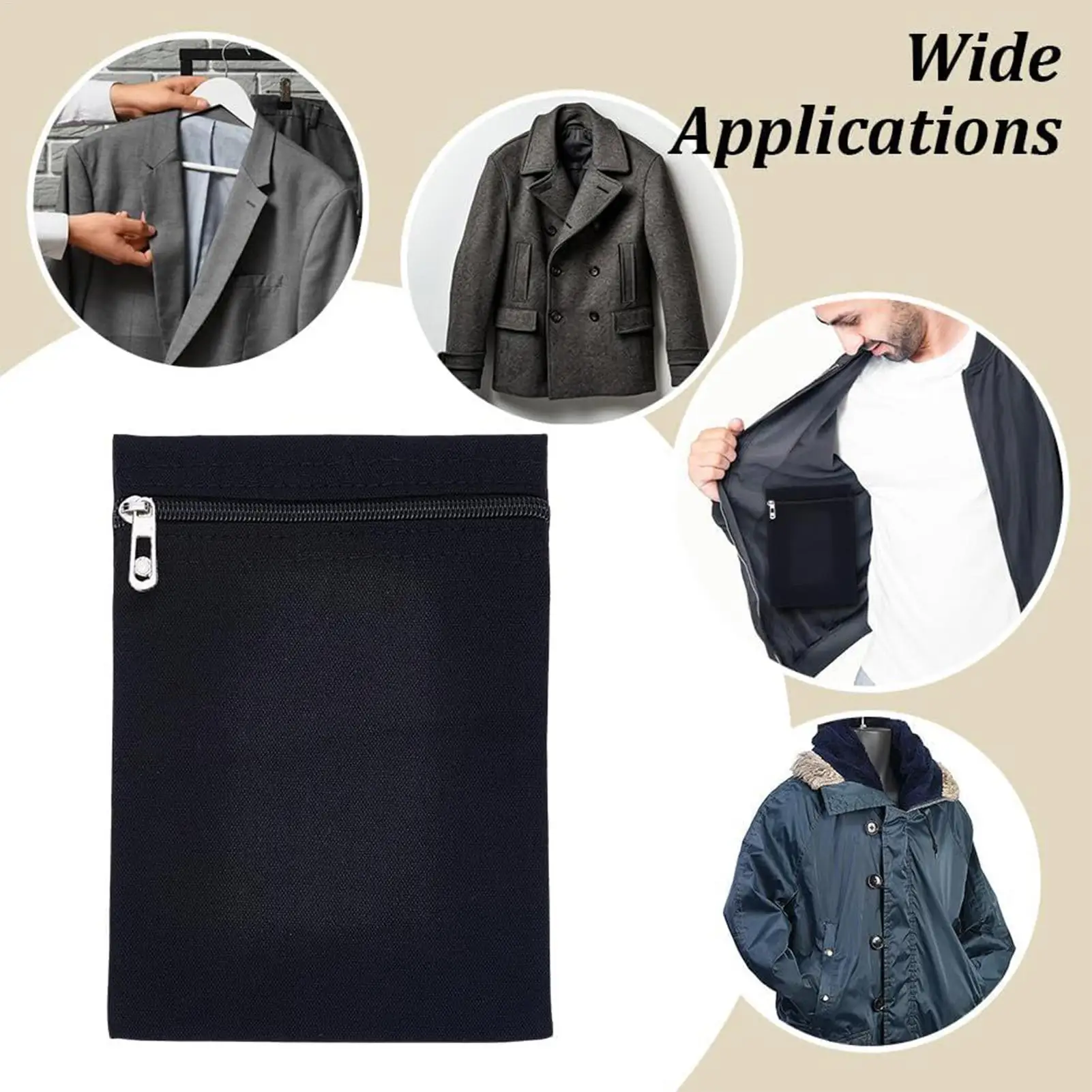 Security Pockets for Clothing Sew in Zipper Pocket Anti Theft Hidded Pocket for Jacket Pants Travel Hiking Sports Wear DIY Craft