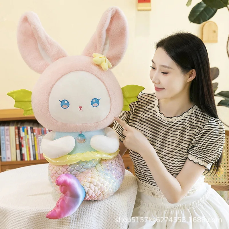 Peluche lapin sirène Kawaii, poupée en peluche pour enfants, oreiller doux et câlin, cadeau d'anniversaire mignon pour filles et enfants, couette