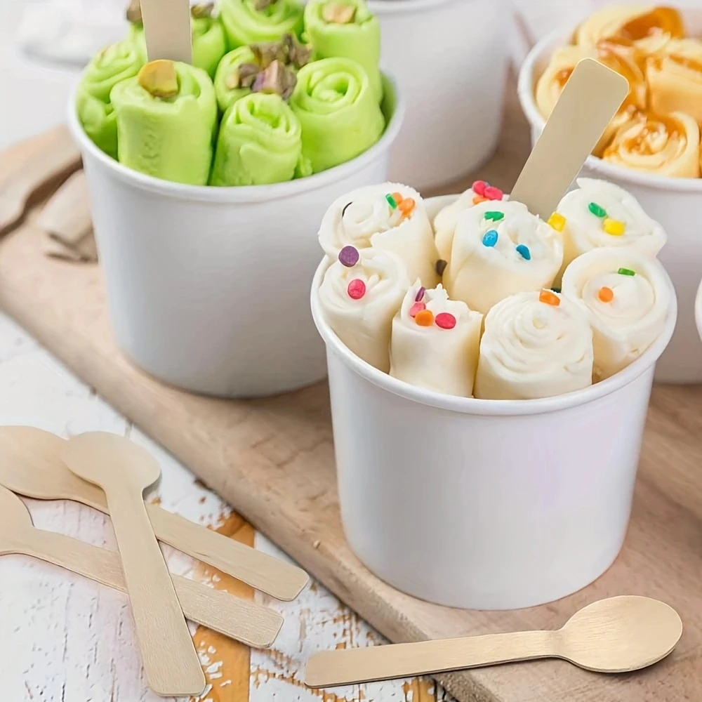 100 Pcs Party Mini Wooden Spoon 3.9 Inch Disposable Dessert Chocolate Cutlery Parties, Weddings, Camping.