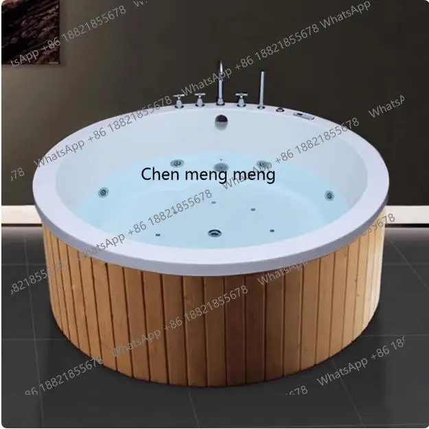

Indoor and outdoor hot spring embedded bathtub acrylic wood frame round double surfing constant temperature jacuzzi