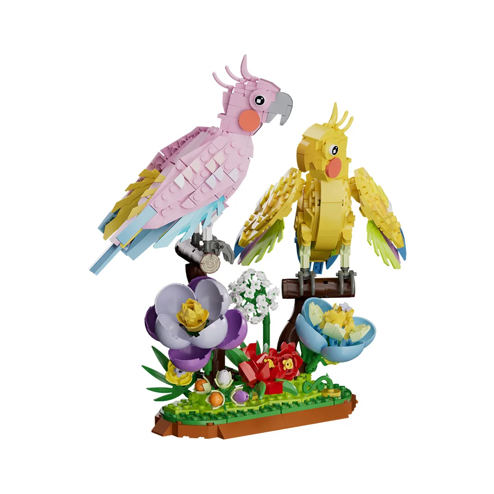 MOC Cockatiel Model Building Blocks Cute Parrot Love Bird Romantic Flower Bird Mini Animal Brick Toy Valentine's Day Gift