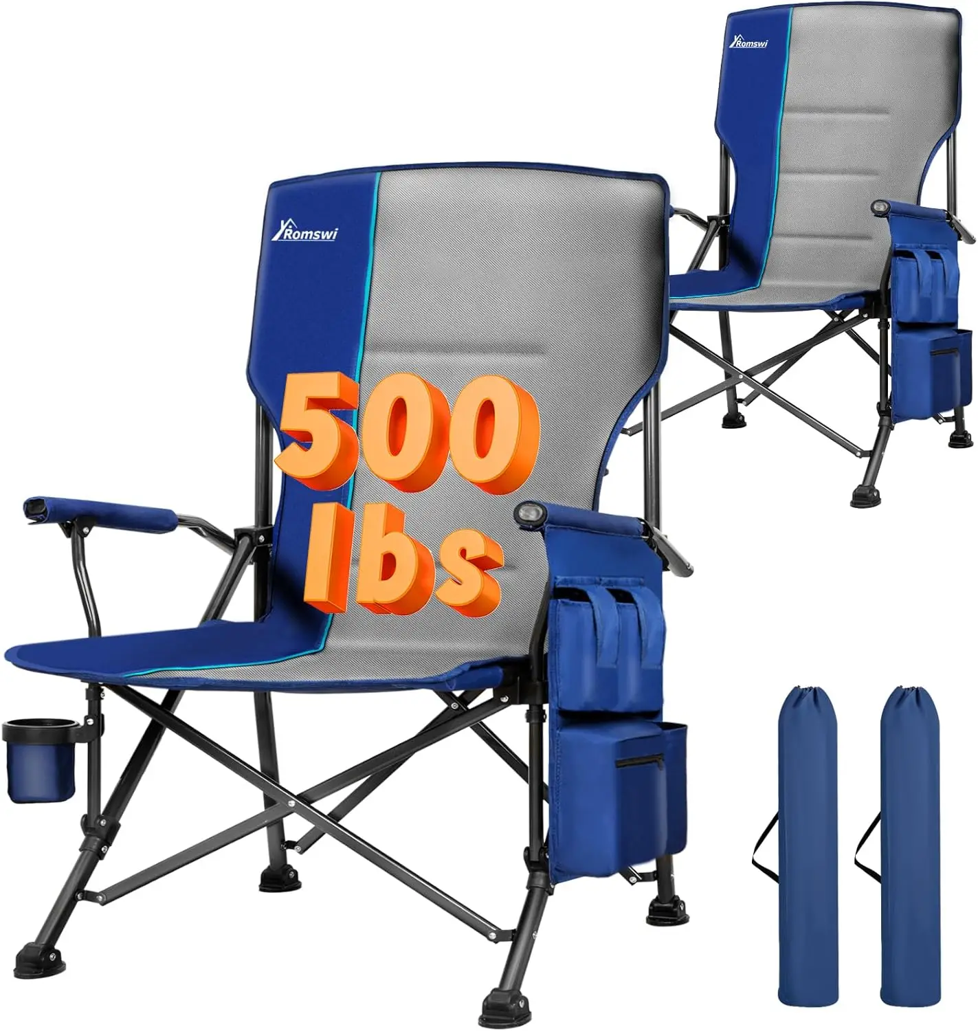 

Oversized Camping Chairs 2 Pack, 500 LBS Heavy Duty Folding Lawn Chairs with Hard Armrests, Wide Seat Outdoor Chairs wit