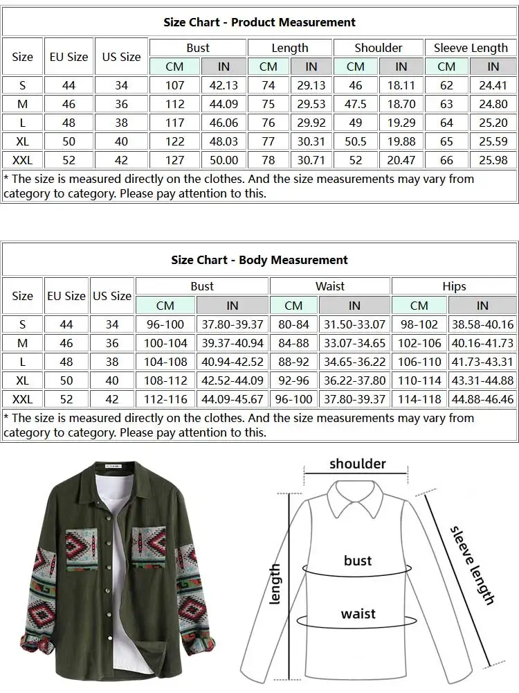 ZAFUL Corduroy Shirt Jacket Geometric Ethnic Print Spliced Long Sleeve Outerwear Unisex Streetwear Shacket Tops Z5055848