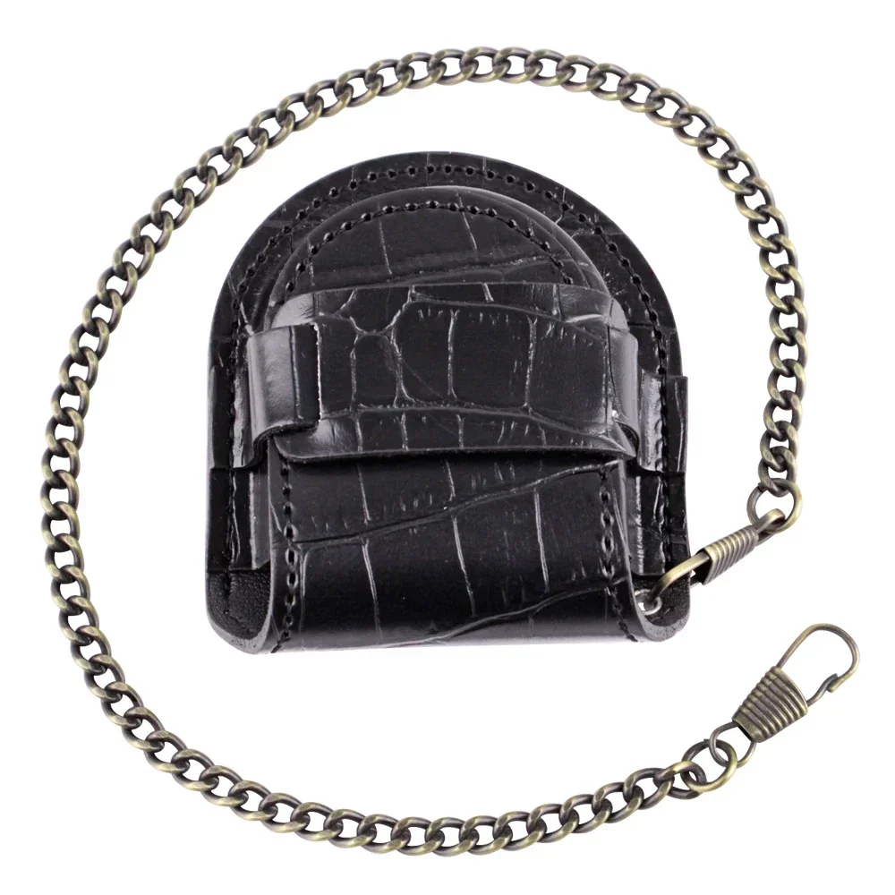 Fashion Male Black Brown Cover Vintage Classic Pocket Watch Box Holder Storage Case Coin Purse Pouch Bag with Chain