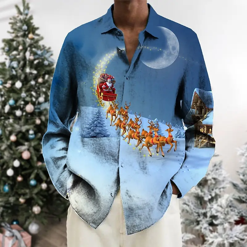 

New Men's Boutique Santa Claus Elk Print Shirt Men's Summer Undershirt Men's Street Fashion Top Men's Sports Breathable Clothing