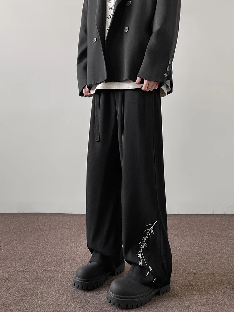 

Новые мужские повседневные брюки в китайском стиле с бамбуковой вышивкой, прямые, без эластана, летние, свободного кроя, в американском повседневном стиле