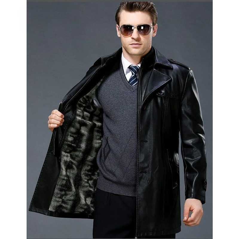 

Кожаная куртка с распродажей, мужская куртка среднего возраста, осенне-зимний бархатный утепленный плащ среднего и длинного цвета из овчины, новый